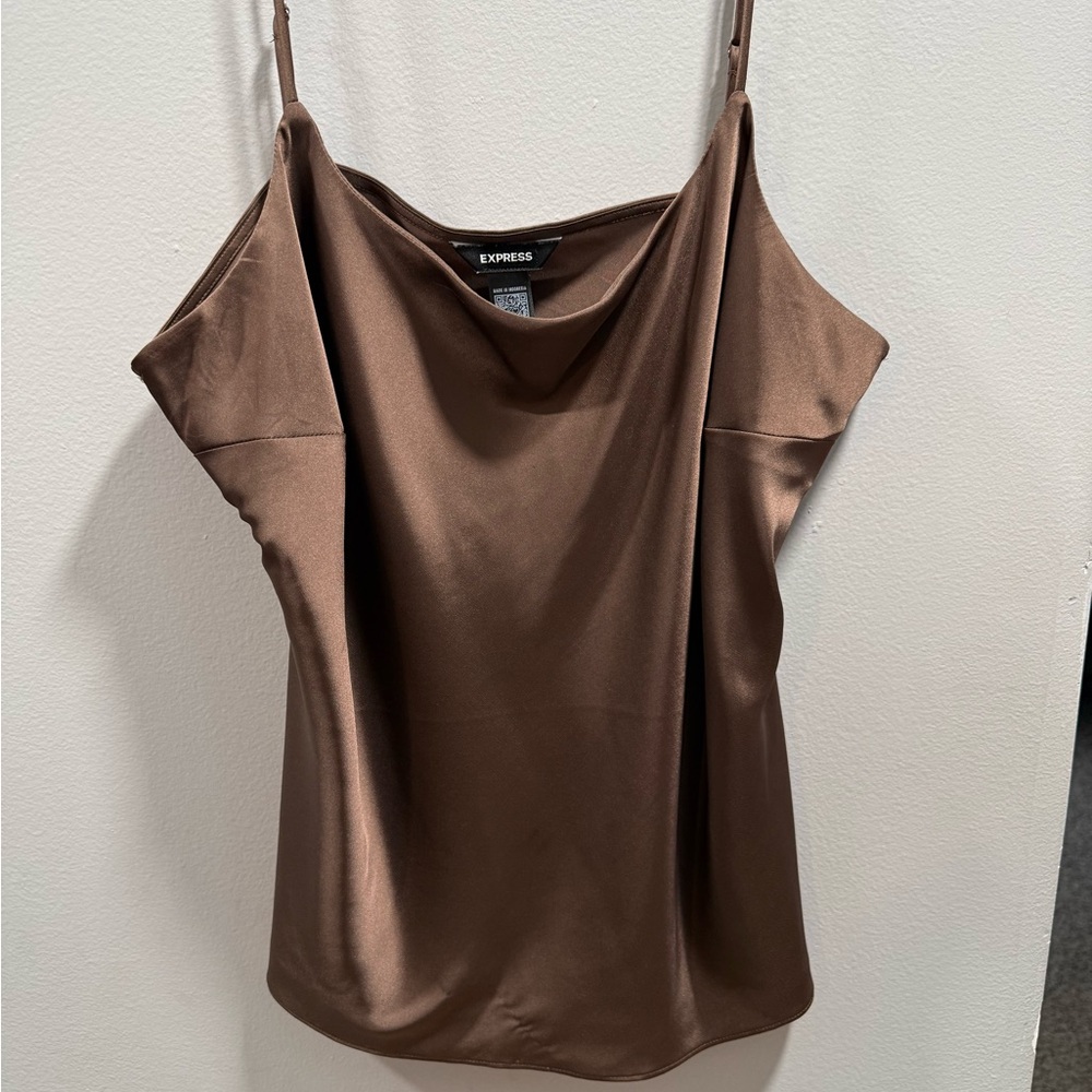 Express Brown Scoop Neck Satin Tank Top